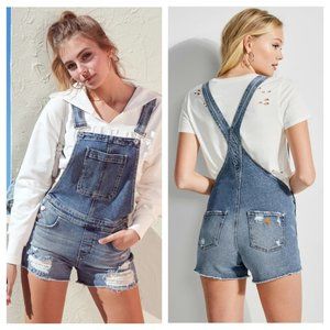 New GUESS Women's Frayed Denim Shortalls